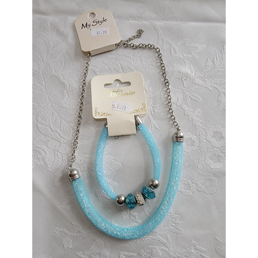 Teal/Silver Necklace and Bracelet Set
